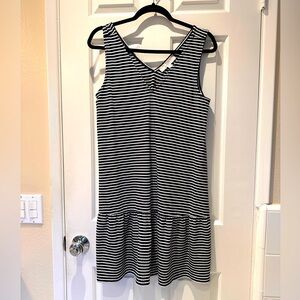Loft black & white striped double-V neck sleeveless dress with ruffle - size S